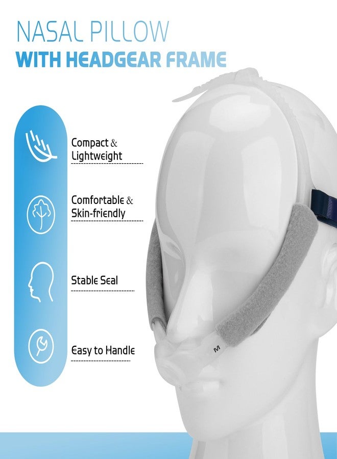 SyunsXoon Nasal Pillow with Headgear Replacement for ResMed Swift FX Frame System, Standard CPAP Nasal Pillow Frame Assembly Included Soft Silicone Sealing Nose Pillows Cushion & Head Strap - Image 2